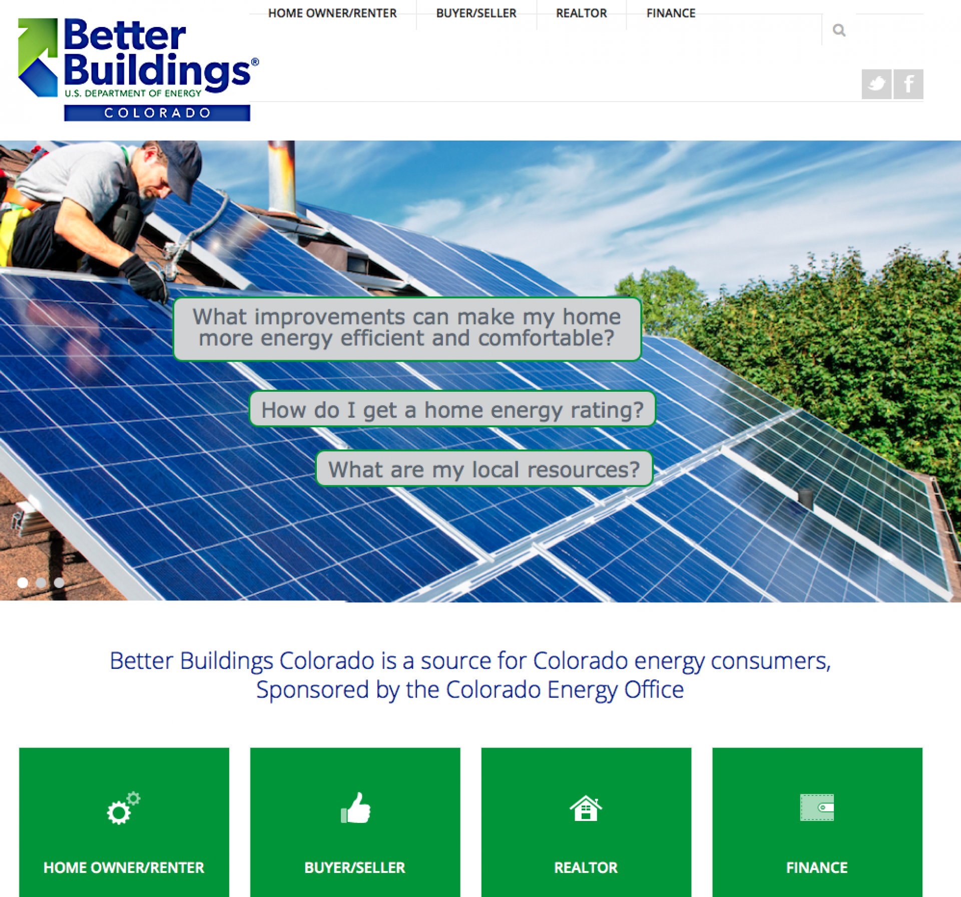 This screenshot shows the homepage with one of the main objectives by the client: to have quick overviews of site content displayed on the home page. The questions shown would *slide in* one at a time to engage users' interactively to click on one (which would bring them to the page with answers). The green boxes featured an animated, shifting carousel enticing user to browse by topic.