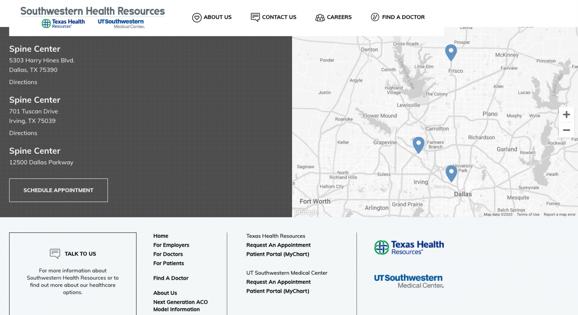 At the bottom of the doctor's details page is a map and locations with addresses. All this data comes in via the API.