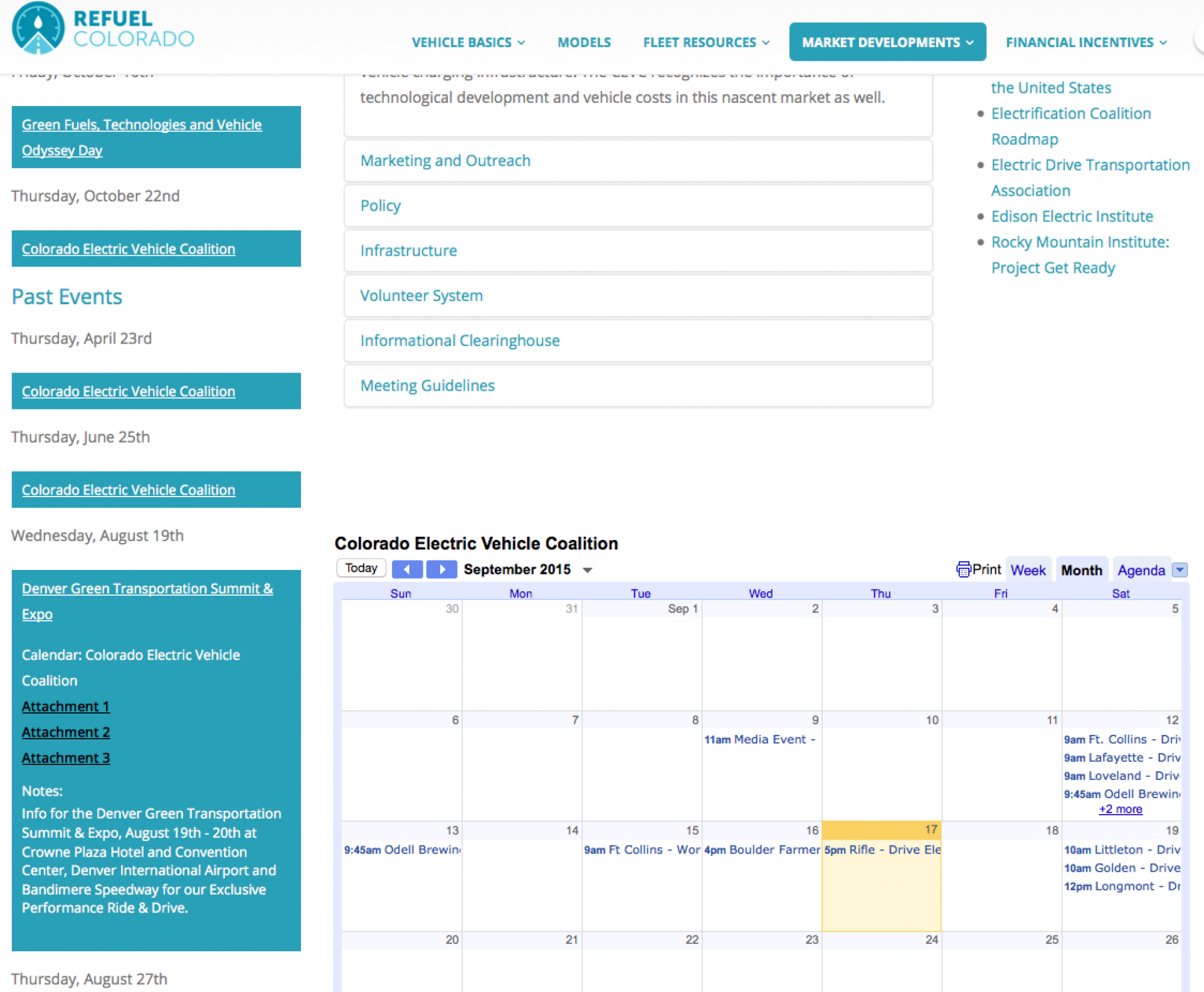 This image features events that are externally synced to their Google calendar (via Google API). The staff would update organization's google calendar which would update the website's page with its agenda, including links to attached PDF's. Staff could even apply attachments to their Google calendar - those become automatically accessible on the site through the agenda list (left column).